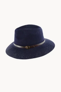 Headwear|Cherry Red Adjustable Knit Leather Band Fedora Navy