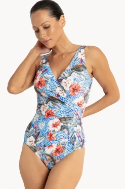 One Pieces|Jantzen Africa Gathered Cross Over One Piece Sky