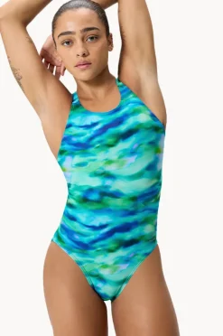 One Pieces|Speedo Allover Printed Leaderback One Piece Green/Blue