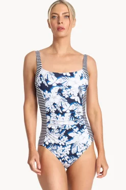One Pieces|Jantzen Anchor Ruched Square Neck One Piece Navy