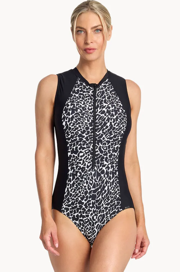 One Pieces|Jantzen Animal Active Zip One Piece Black/white