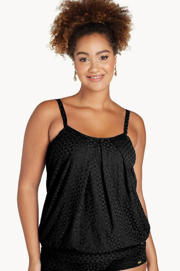 Tankini Tops|Genevieve Aztec Jacquard Blouson Tankini Separate Black