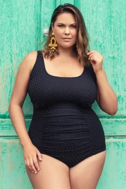 One Pieces|Genevieve Aztec Jacquard F/G Cup Tank One Piece Black