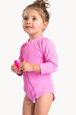 Rashies & Sunsuits|Rashies & Sunsuits|Tini Togs Baby Girls Long Sleeve Zip Sunsuit Marshmallow