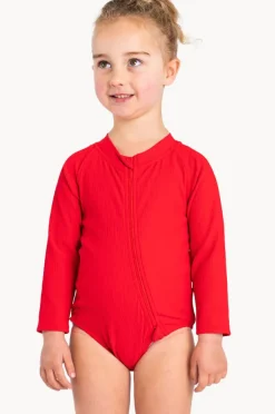 Rashies & Sunsuits|Rashies & Sunsuits|Tini Togs Baby Girls Long Sleeve Zip Sunsuit Chilli red