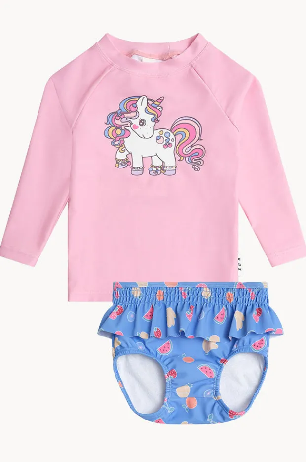Rashies & Sunsuits|Huxbaby Baby Tutti Frutti Unicorn Suntop Set Pink/Blue