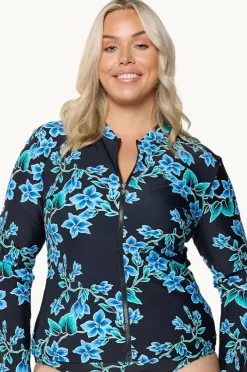 Rashies & Sunsuits|Capriosca Bahamas Blue Long Sleeve Suntop Black/blue