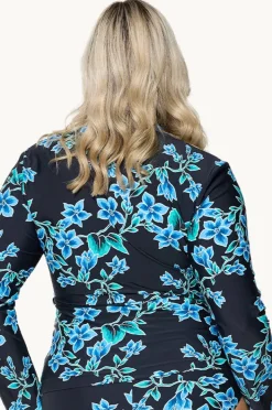 Rashies & Sunsuits|Capriosca Bahamas Blue Long Sleeve Suntop Black/blue