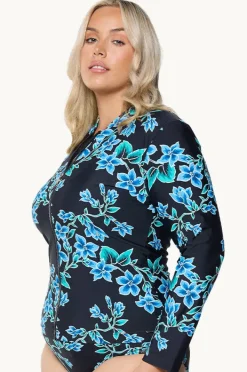 Rashies & Sunsuits|Capriosca Bahamas Blue Long Sleeve Suntop Black/blue