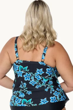Tankini Tops|Capriosca Bahamas Blue Tiered Frill Tankini Separate Black/blue