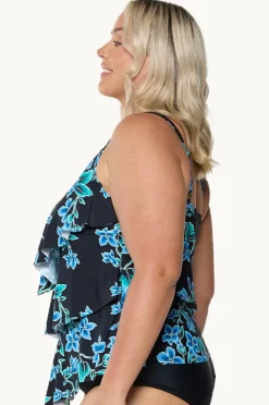 Tankini Tops|Capriosca Bahamas Blue Tiered Frill Tankini Separate Black/blue