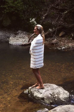 Travel|Towels|Slowtide Baja Stripe Turkish Towel White