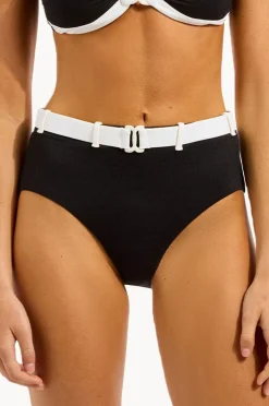 Bottoms|Seafolly Bandwave Belted High Waisted Pant BLACK