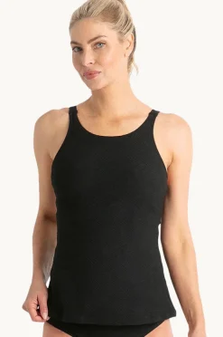 Tankini Tops|Poolproof Barbados High Neck Tankini Separate Black