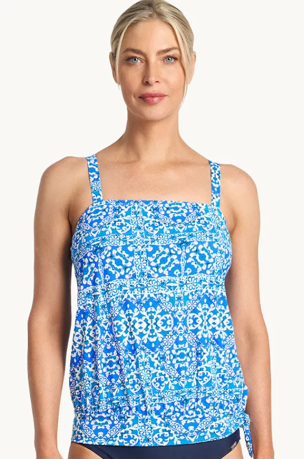 Tankini Tops|Jantzen Bazaar Bandeau Blouson Tankini Separate Blue