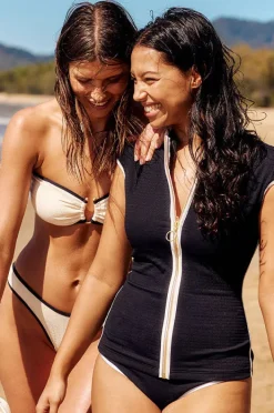 Rashies & Sunsuits|Seafolly Beach Bound Cap Sleeve Suntop Black