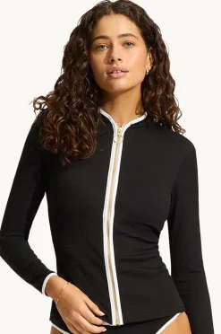 Rashies & Sunsuits|Seafolly Beach Bound Long Sleeve Suntop Black