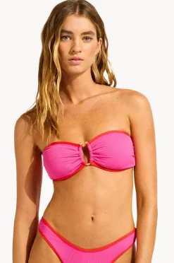 Bikini Tops|Seafolly Beach Bound Ring Front Bandeau Hot pink