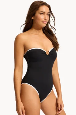 One Pieces|Seafolly Beach Bound Ring Front Bandeau One Piece Black