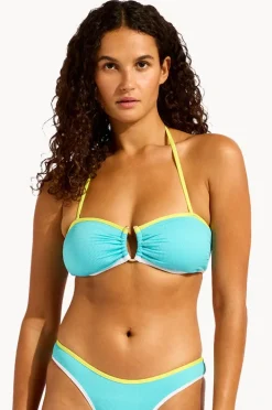 Bikini Tops|Seafolly Beach Bound Ring Front Bandeau Atoll blue