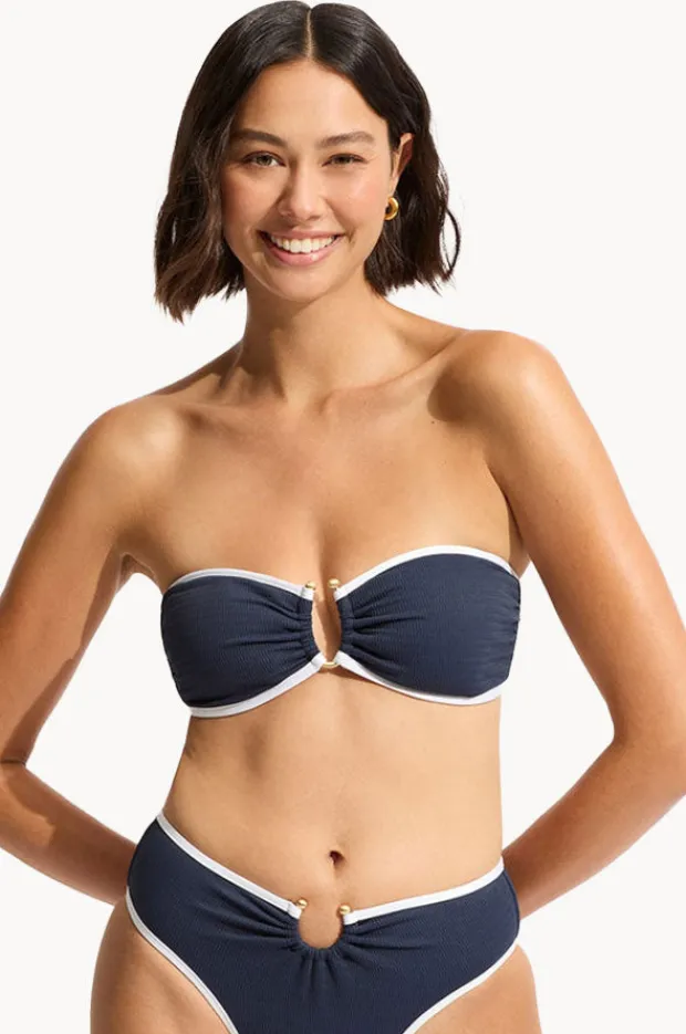 Bikini Tops|Seafolly Beach Bound Ring Front Bandeau Navy