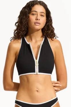 Bikini Tops|Seafolly Beach Bound Zip Action Back Tank Black