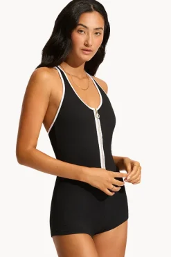 One Pieces|Seafolly Beach Bound Zip Front Boyleg BLACK