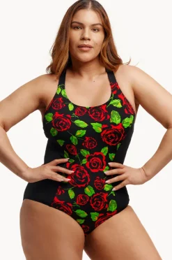 One Pieces|Funkita Black Rose Brace Me Back One Piece Black/red