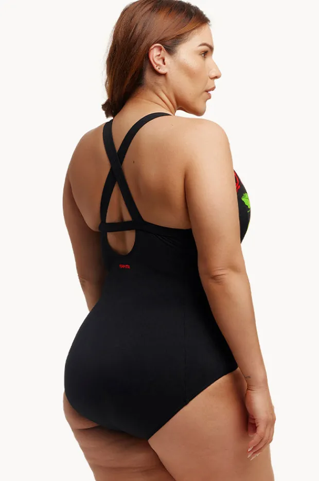 One Pieces|Funkita Black Rose Brace Me Back One Piece Black/red