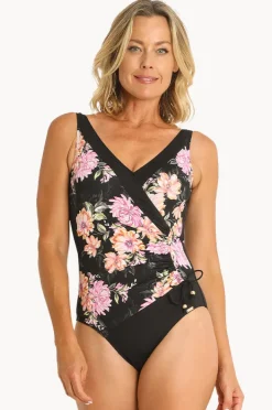 One Pieces|Jantzen Bloom Gathered Surplice One Piece BLACK