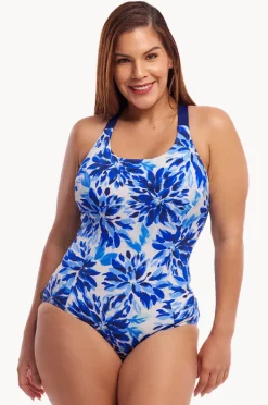 One Pieces|Funkita Blossom Blue Brace Me Back One Piece Blue/white