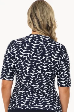 Rashies & Sunsuits|Babes In The Shade Blue Acacia Short Sleeve Suntop Navy/white