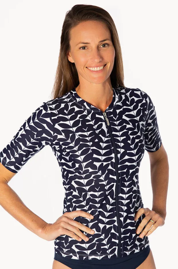 Rashies & Sunsuits|Babes In The Shade Blue Acacia Short Sleeve Suntop Navy/white