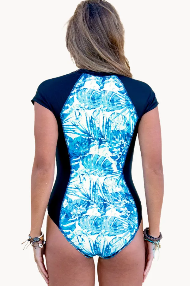 Rashies & Sunsuits|Salty Ink Blue Hawaii Short Sleeve Sunsuit Black/Blue