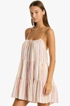Dresses|Sea Level Boho Stripe Tie Back Short Sundress Pink