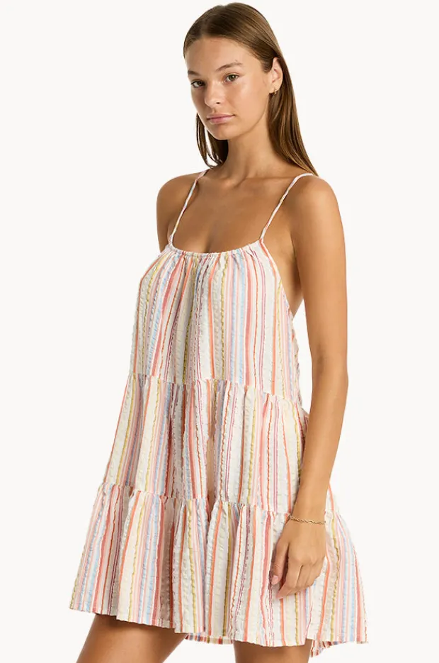 Dresses|Sea Level Boho Stripe Tie Back Short Sundress Pink
