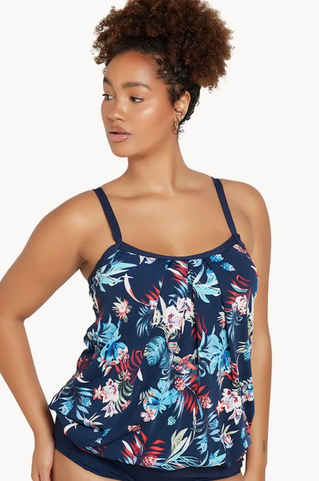 Tankini Tops|Genevieve Botanica Blouson Tankini Separate Navy/multi