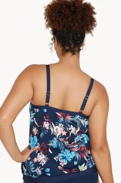 Tankini Tops|Genevieve Botanica Blouson Tankini Separate Navy/multi