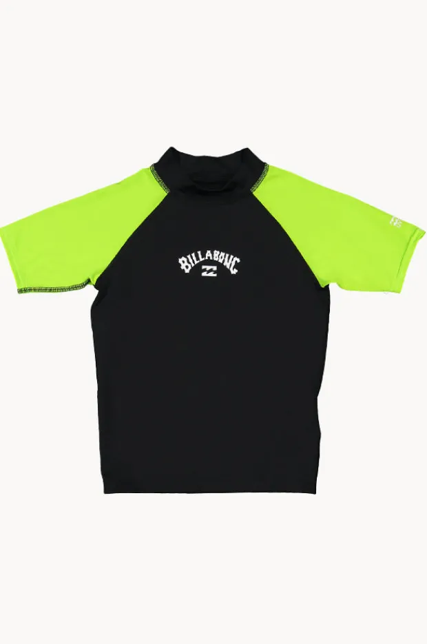 Rashies & Sunsuits|Billabong Boys All Day Arch Short Sleeve Suntop Black/lime