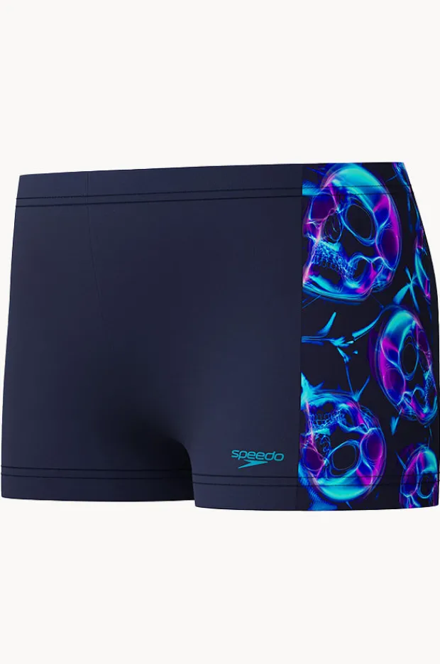 Trunks|Speedo Boys Allover Print Panel Aquashort Peacoat