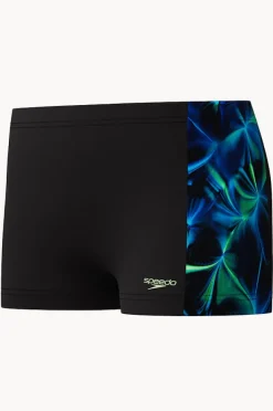 Trunks|Speedo Boys Allover Print Panel Aquashort Black/green