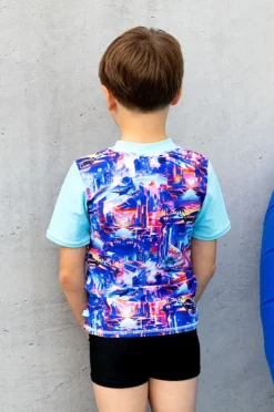 Rashies & Sunsuits|Salty Ink Boys Arcade Short Sleeve Suntop Set Blue/black