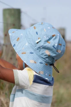 Hats|Acorn Boys Cars Bucket Hat Blue