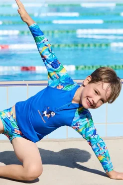 Rashies & Sunsuits|Funky Trunks Boys Duuude Zippy Suntop Blue/multi