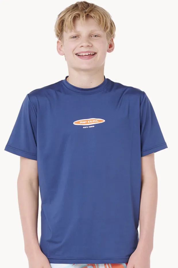 Rashies|Rip Curl Boys Island Paradiso Short Sleeve Suntop Light Navy