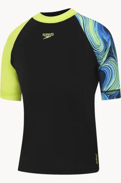 Rashies|Speedo Boys Logo Short Sleeve Suntop Black/green