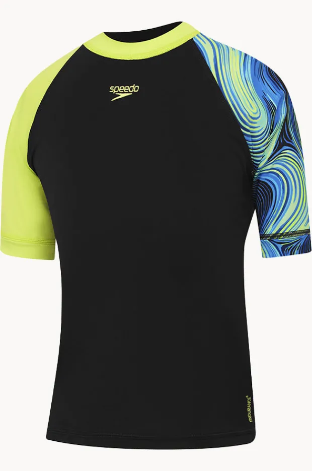 Rashies|Speedo Boys Logo Short Sleeve Suntop Black/green