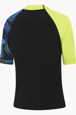 Rashies|Speedo Boys Logo Short Sleeve Suntop Black/green