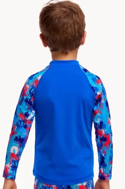 Rashies & Sunsuits|Funky Trunks Boys Messy Messy Messy Zippy Suntop Blue/red