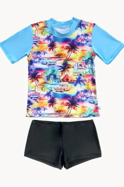 Rashies & Sunsuits|Rashies & Sunsuits|Salty Ink Boys Miami Beach Suntop Set Black/multi